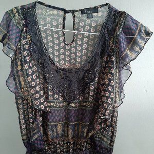 XXI Black Sheer Frill Short Sleeve Large Top